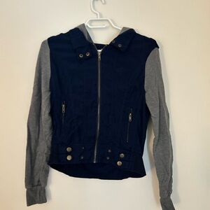 Charlotte Russe Navy and Gray Hooded Jacket